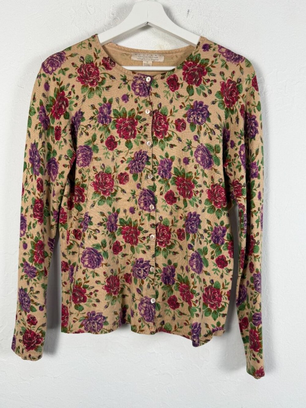 Belford Saks Fifth Avenue Womens Floral Knit Cardigan Sweater Silk Blend Medium